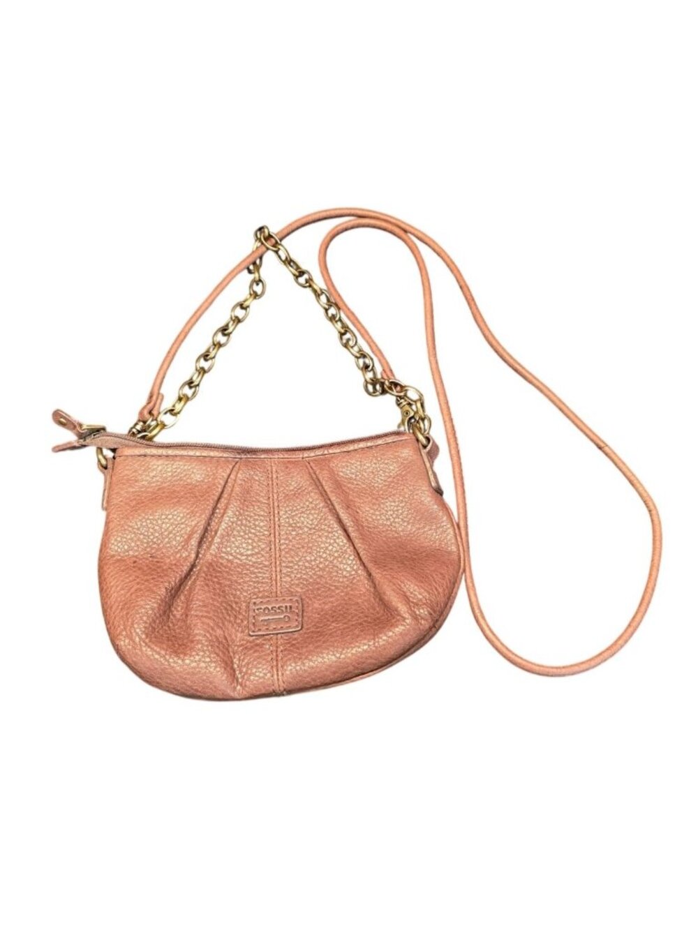 Vintage Mini Crossbody Fossil Pebbled Leather Purse Gold-Tone Chain Strap